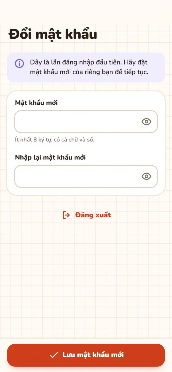 Màn hình đổi mật khẩu lần đầu