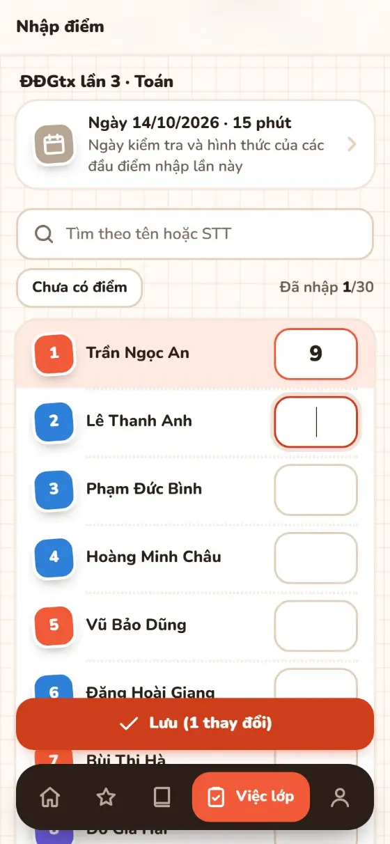 Gõ điểm rồi Lưu