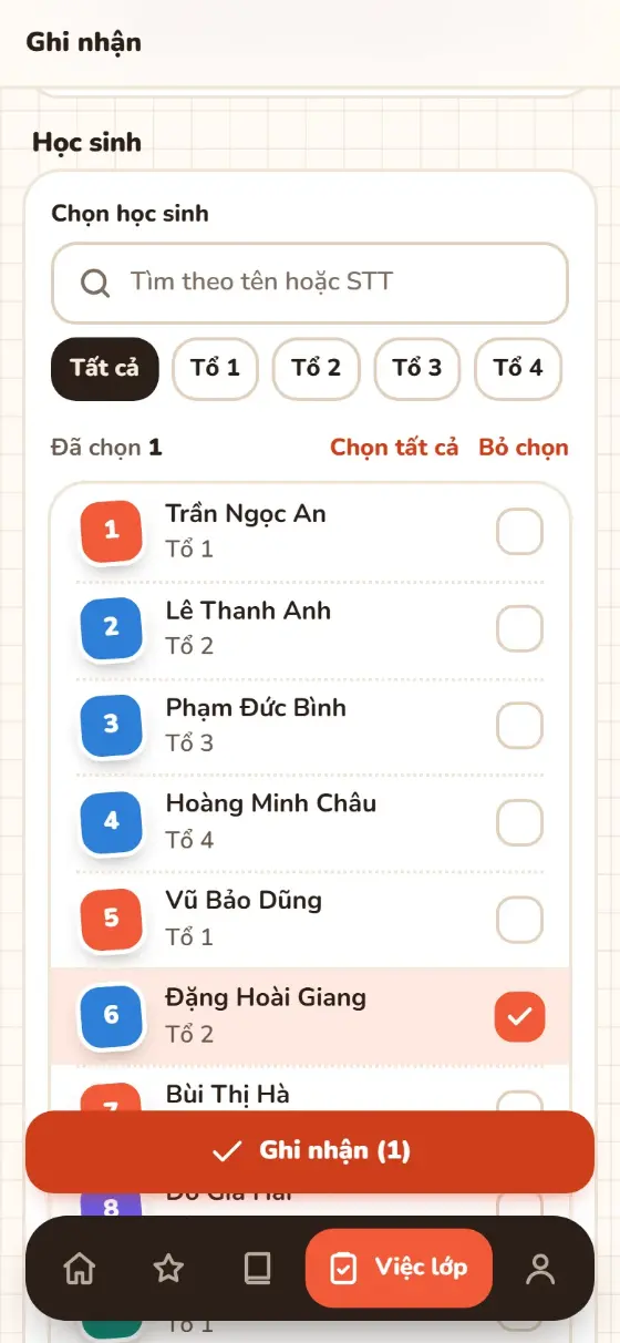 Chọn bạn rồi Ghi nhận