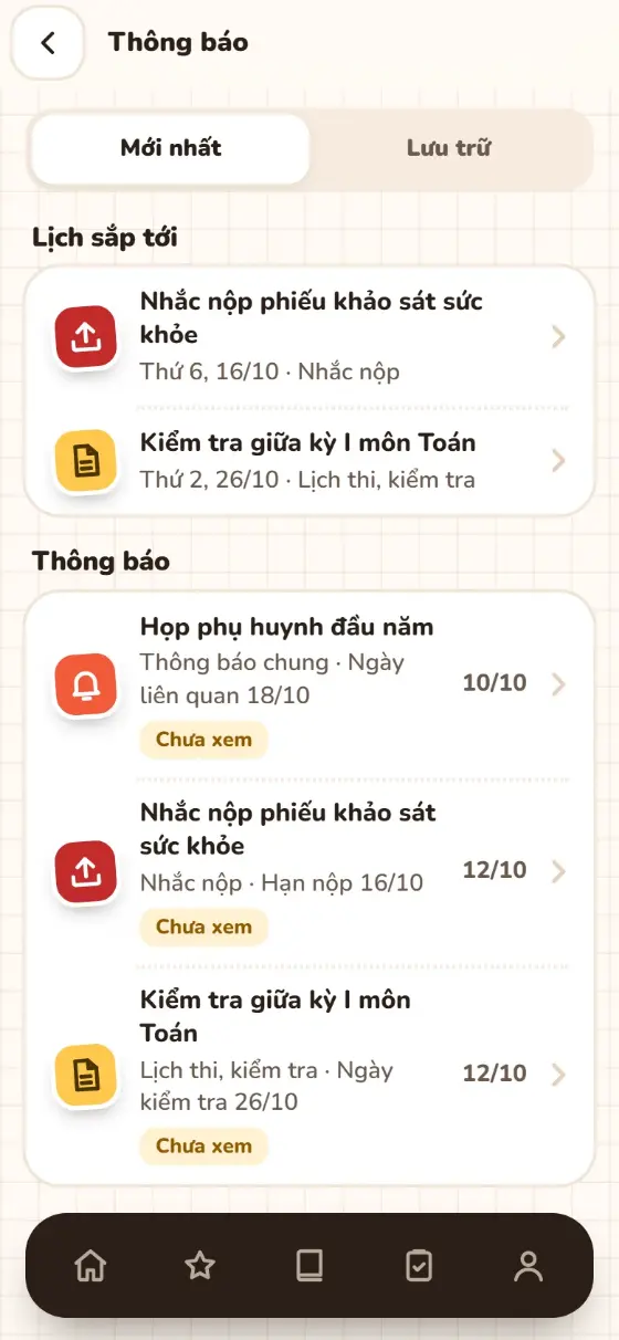 Danh sách thông báo