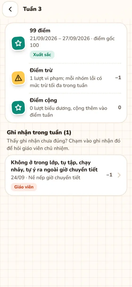 Chi tiết một tuần
