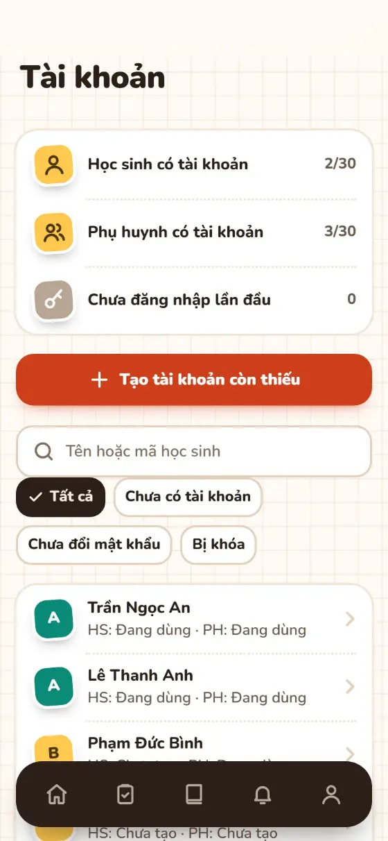 Danh sách tài khoản