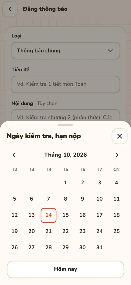 Bảng chọn ngày
