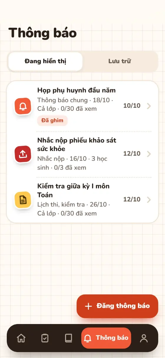 Danh sách thông báo