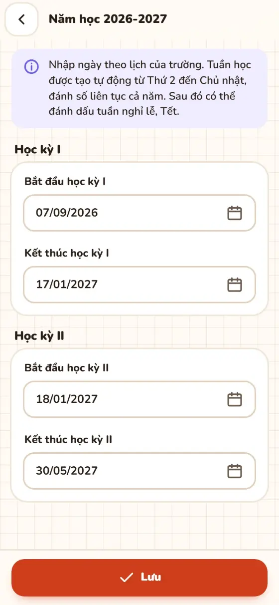 Sửa ngày học kỳ