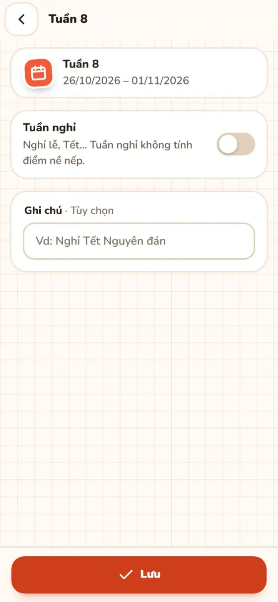Đánh dấu tuần nghỉ