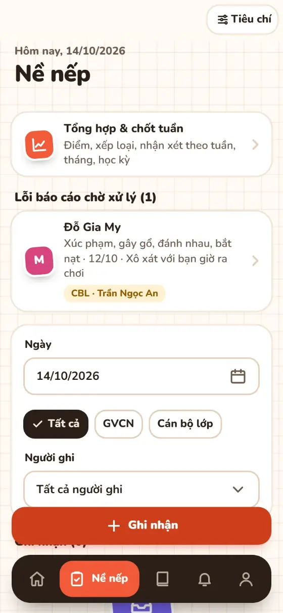 Ghi nhận trong ngày và lỗi chờ xử lý