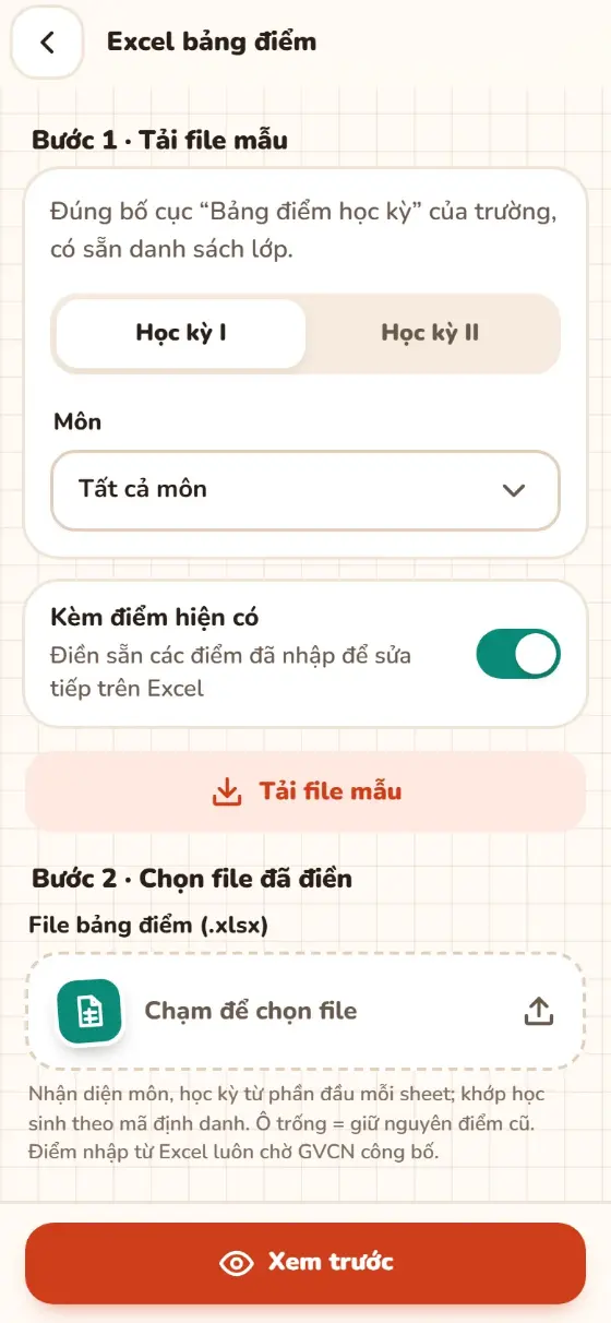 Tải mẫu và chọn file