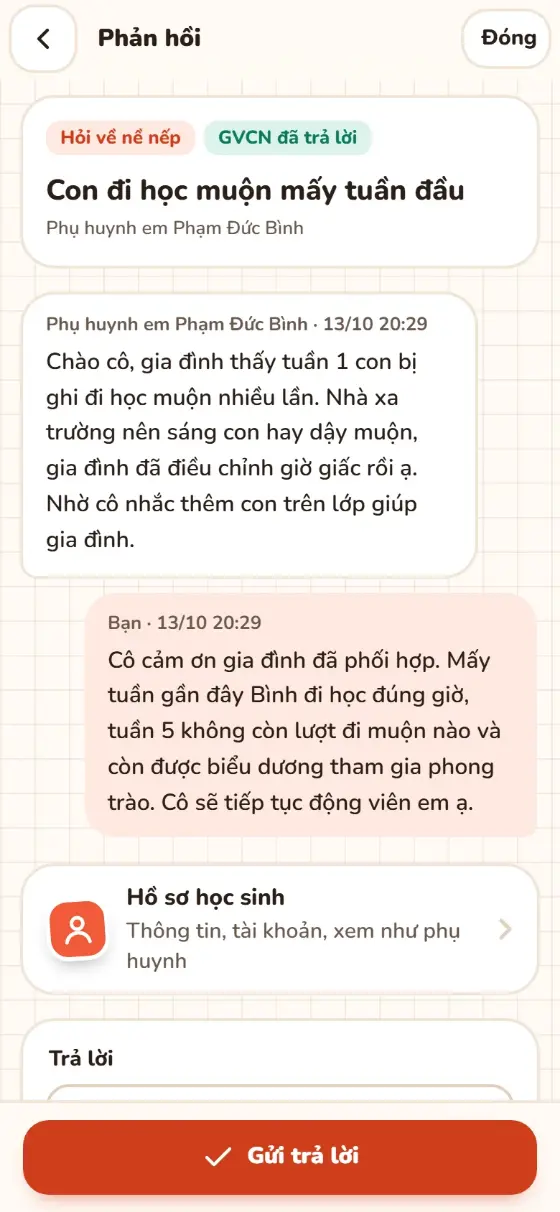 Trả lời phụ huynh