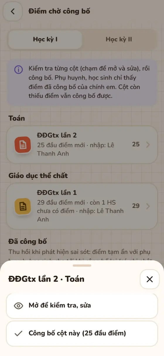 Công bố một cột