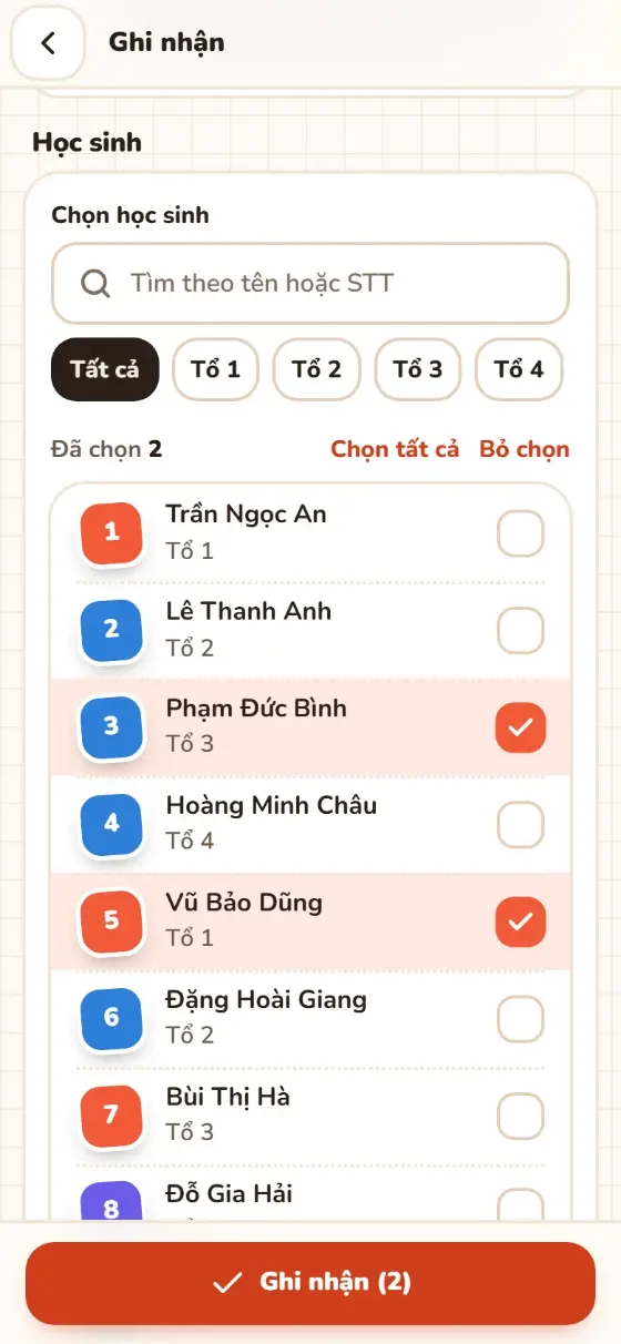 Chọn nhiều học sinh