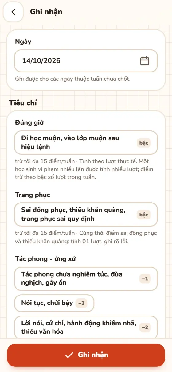 Chọn ngày và tiêu chí