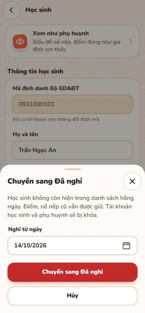 Xác nhận chuyển sang Đã nghỉ